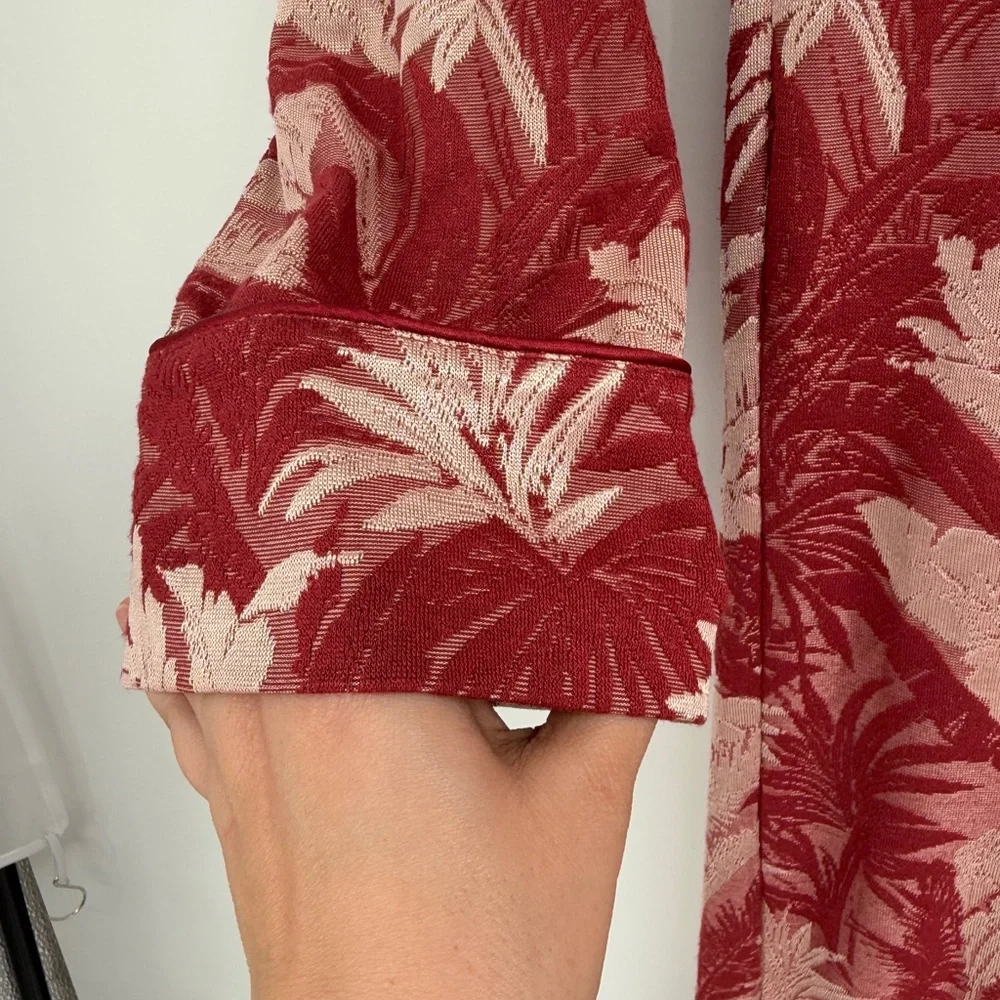Zara Floral Jacquard Jumpsuit Pink‎ Red Long Sleeve Women's M